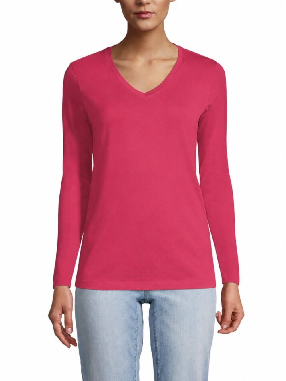 2/$30 Lands' End Relaxed Supima Long Sleeve V-Neck T-Shirt Spiced Rhubarb #A2879